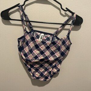 PINK plaid crop top with underwire